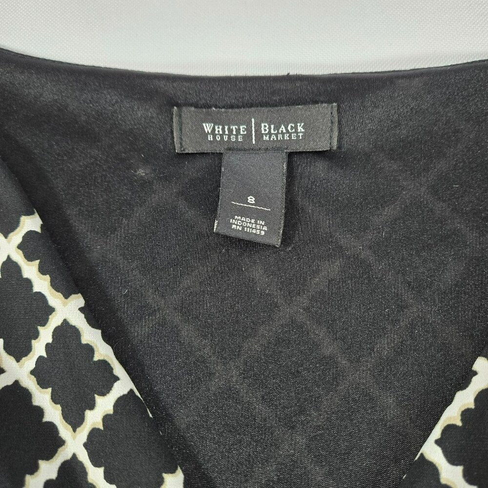 White House Black Market Geometric Faux Wrap Dress Sz 8 Belted Stretch Lined - Picture 8 of 11